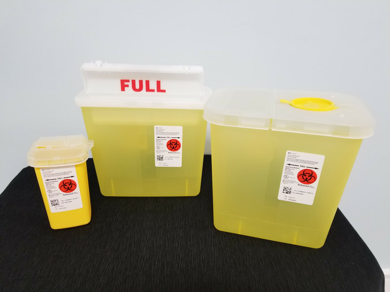 Sharps containers in three sizes